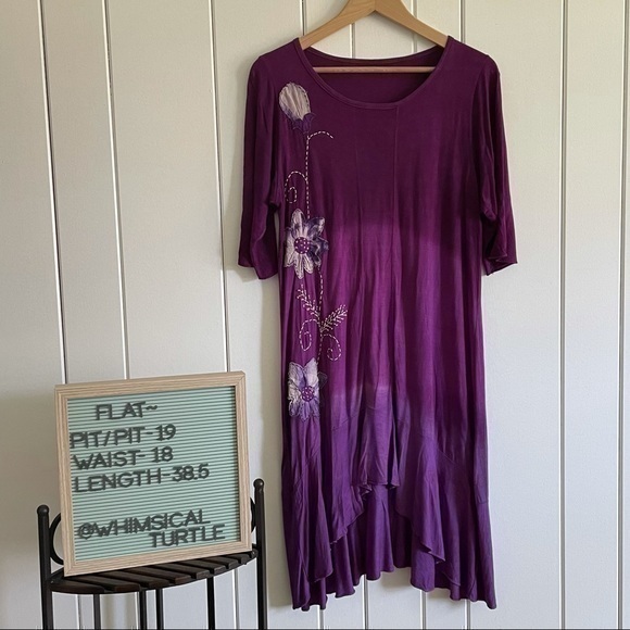 Vintage Dresses & Skirts - $20 SALE Hi Low Fuchsia Pink Purple Embroidered Ombré Dress Vintage Y2K Style